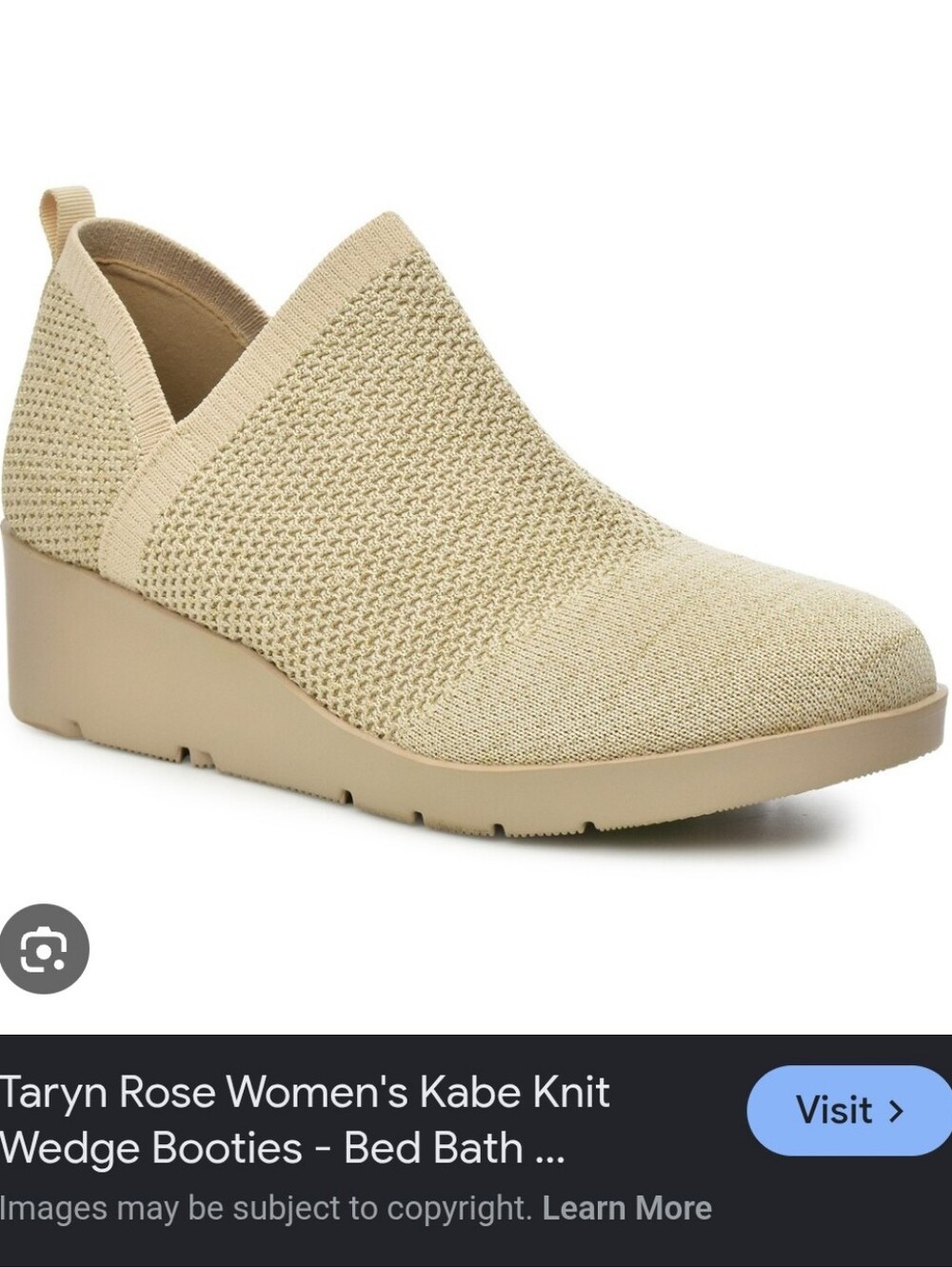 NWT.Taryn Rose Cream Knit Slip-On Wedge Bootie